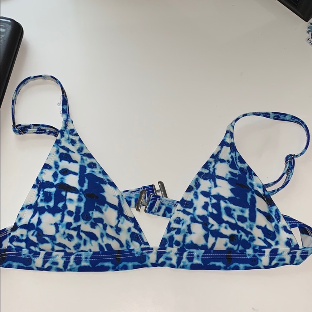 Blue and white triangle bikini top